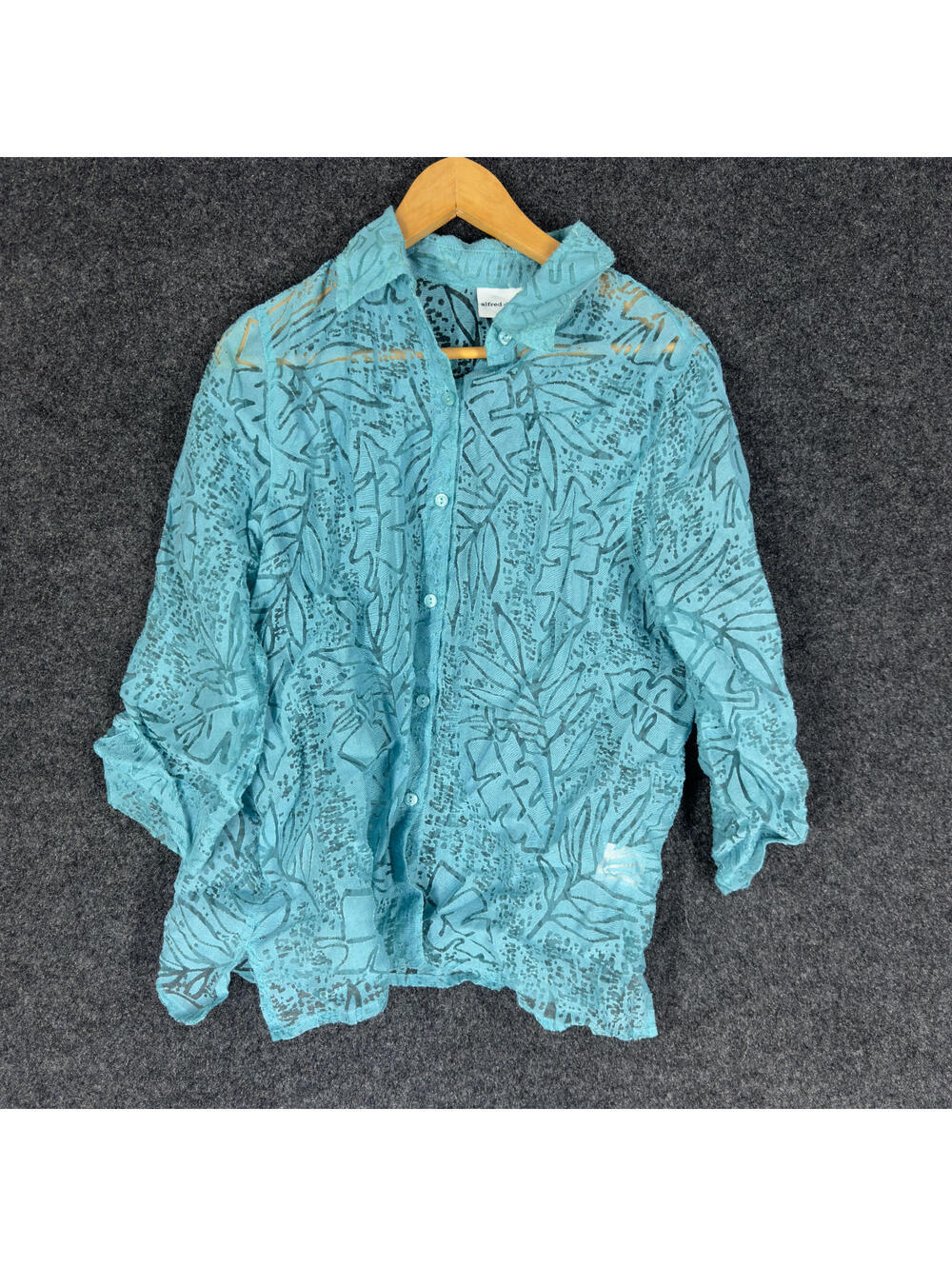 Alfred Dunner Shirt Women 12 Blue Floral Button Up 3/4 Sleeve Collared Rayon